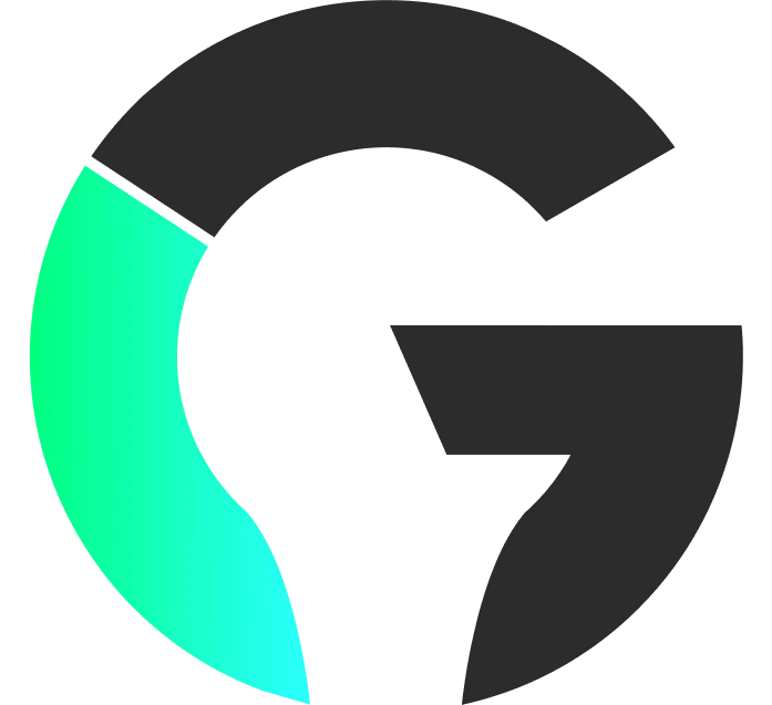 a G filled 2/5 of the way full with a green to blue gradient