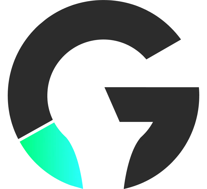a G filled 1/5 of the way full with a green to blue gradient