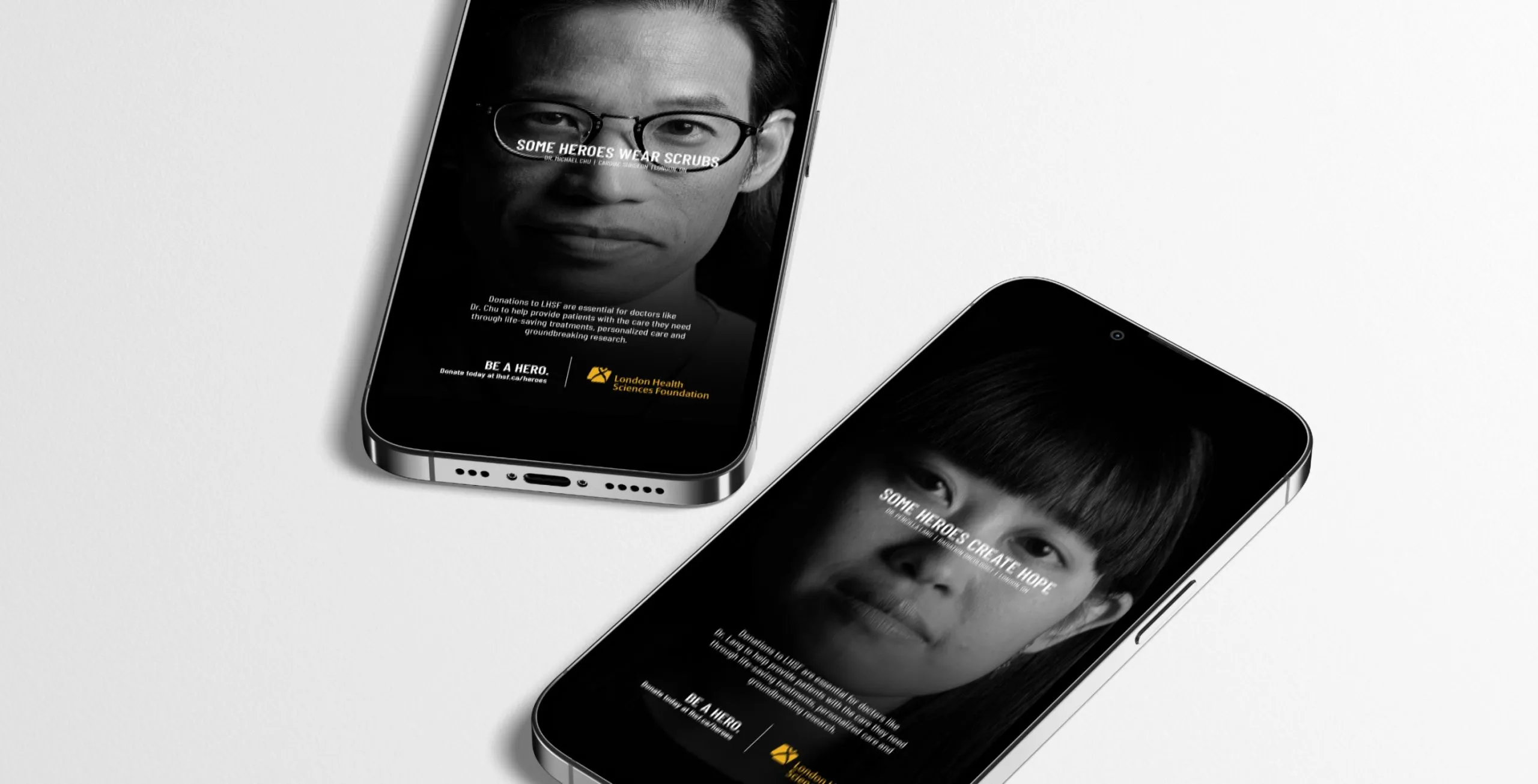 2 phone with headshot of people on a white background