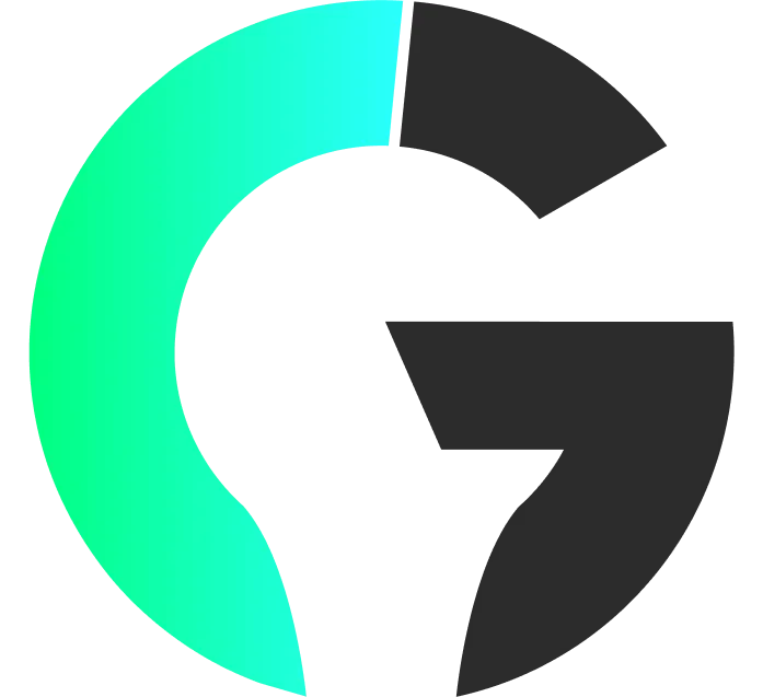 a G filled 3/5 of the way full with a green to blue gradient