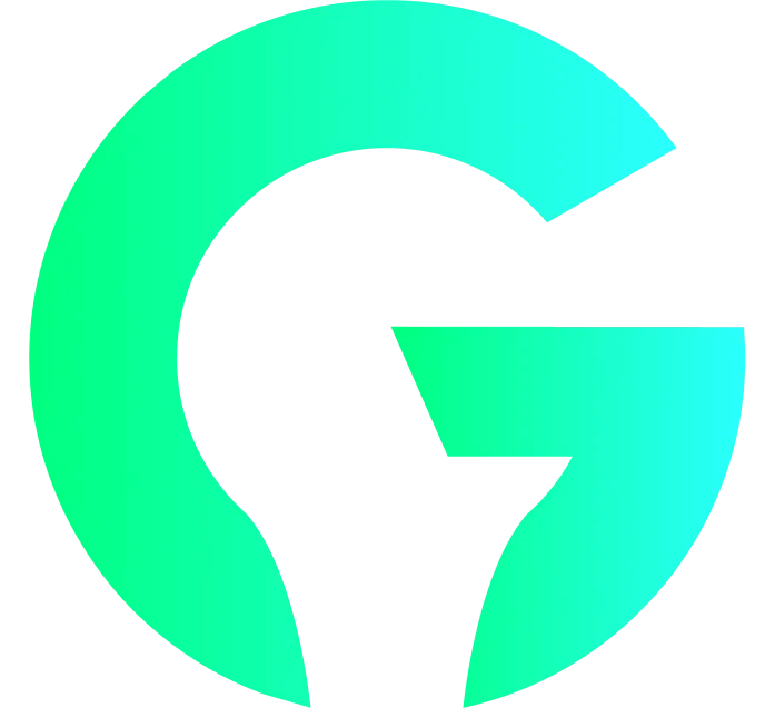a G filled 5/5 of the way full with a green to blue gradient